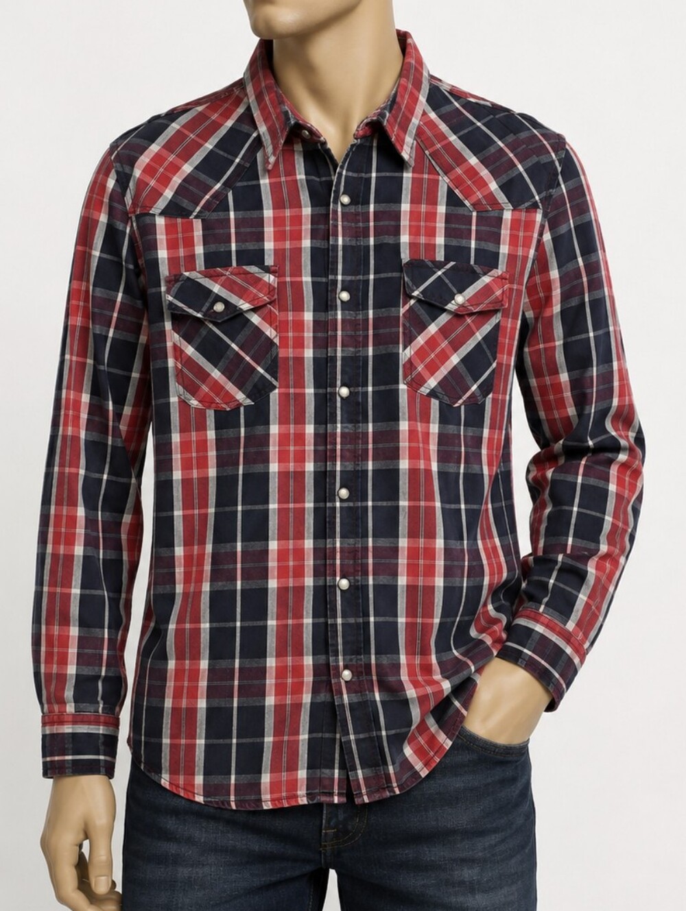 Country Plaid Pearl Snap Button-Down Western Shirt Rodeo Cowboy Ranch